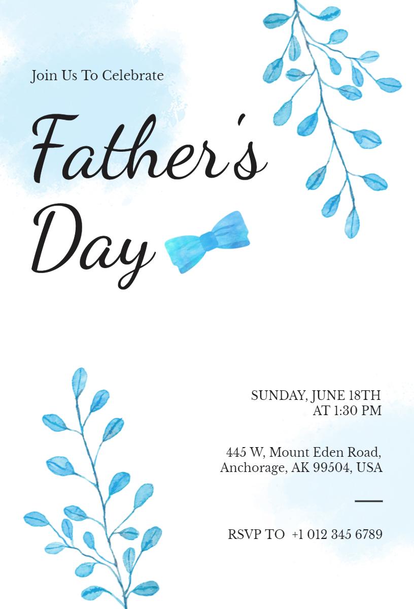 Charming Floral Blue Bowtie Father's Day Celebration Invitation Template