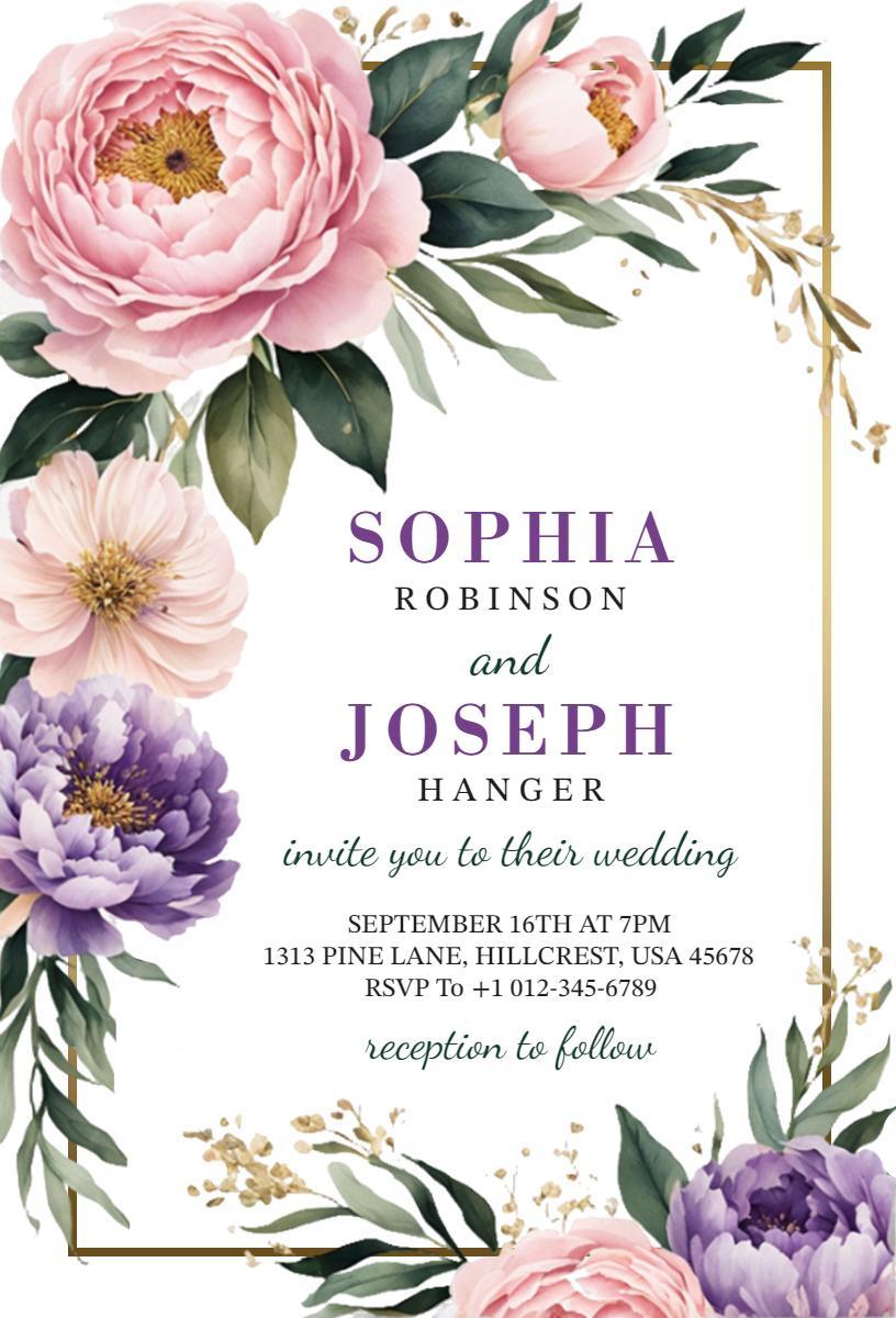 Charming Floral Bohemian Wedding Ceremony Invitation Template