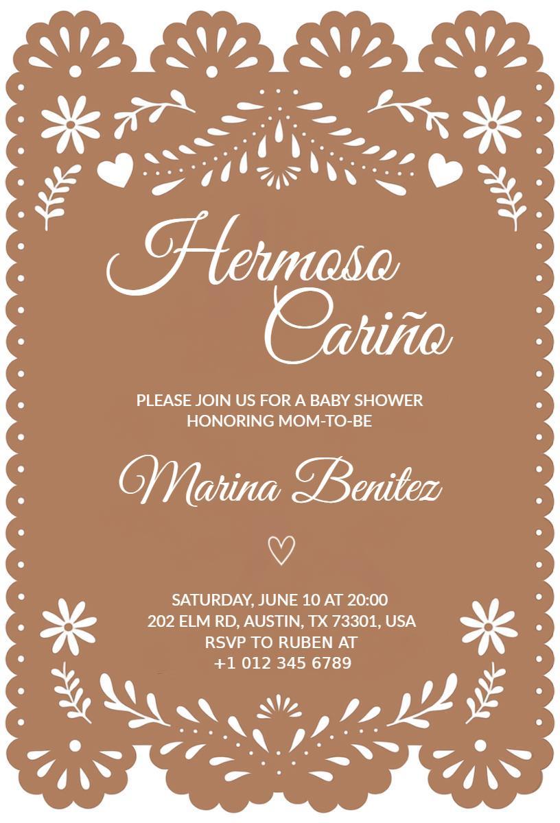 Charming Floral Brown Baby Shower Celebration Invitation Template