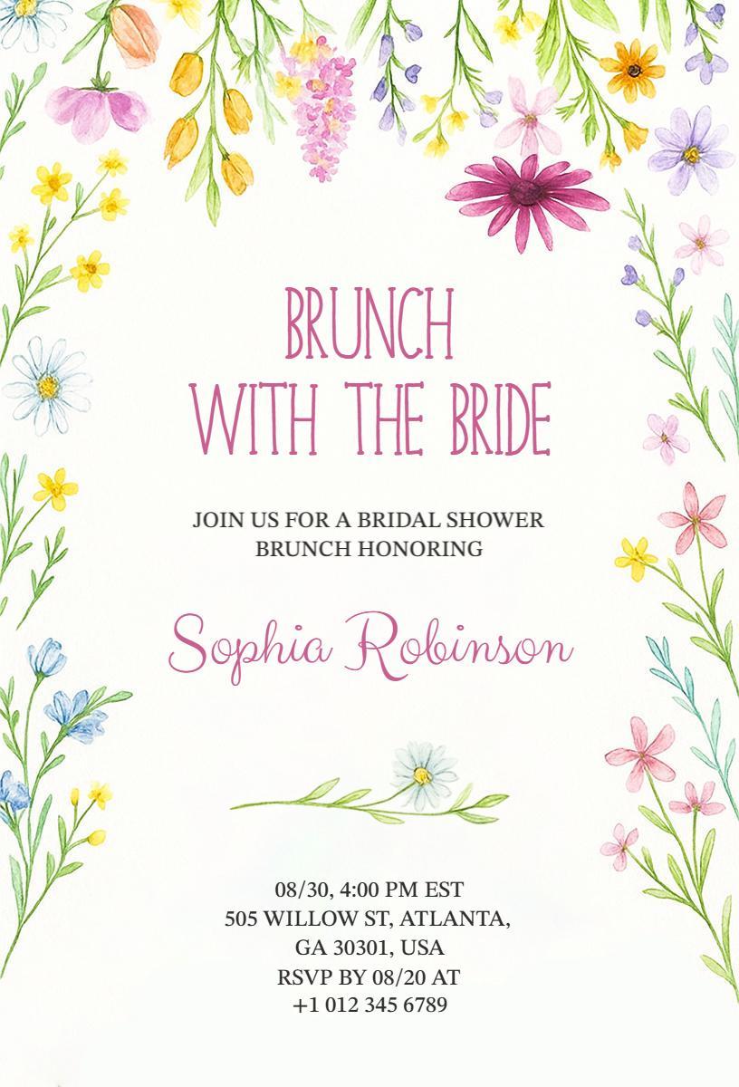 Charming Floral Brunch with Bride Bridal Shower Invitation Template