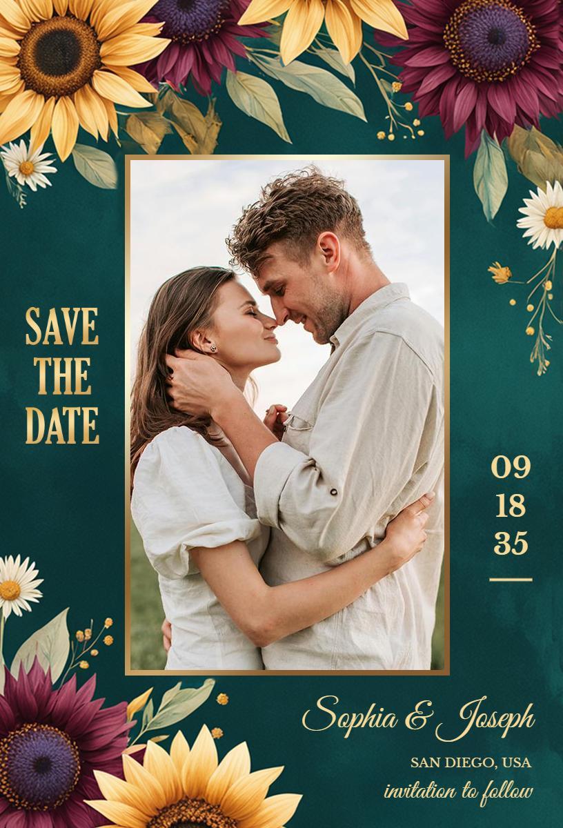Charming Floral Couple Engagement Save The Date Invitation Template