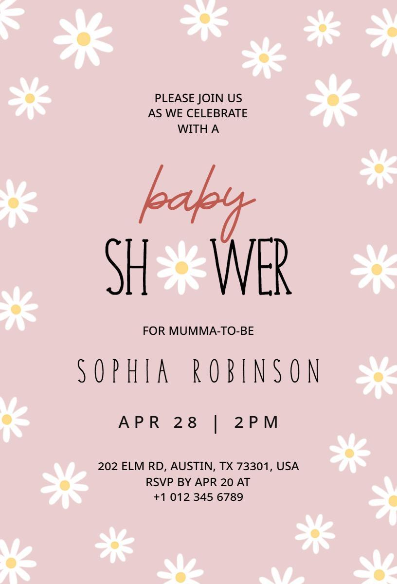 Charming Floral Daisy Themed Baby Shower Invitation Template