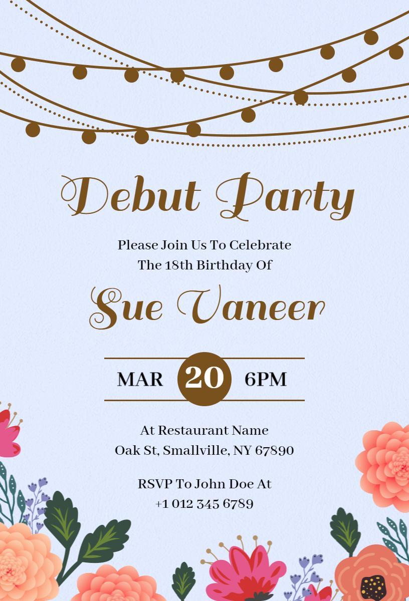 Charming Floral Debut Party 18th Birthday Celebration Invitation Template