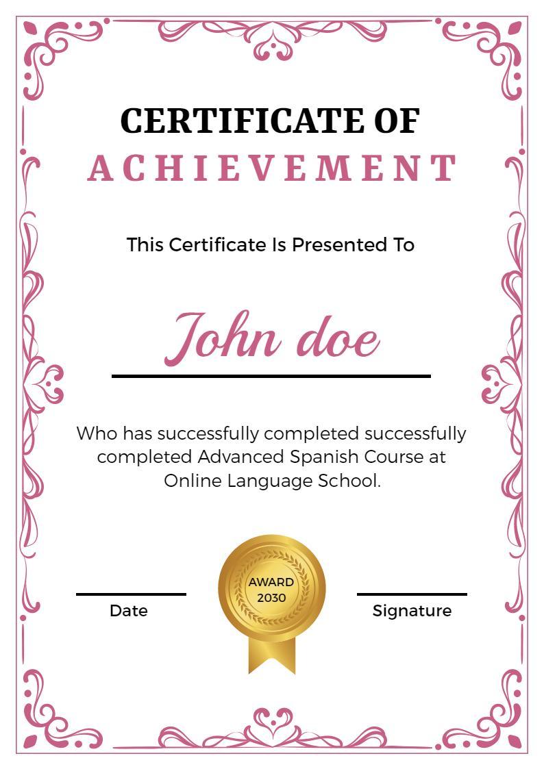 Charming Floral Design for Achievement Completion Certificate Template