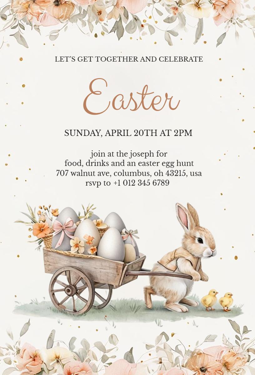 Charming Floral Easter Egg Hunt Celebration Invitation Template