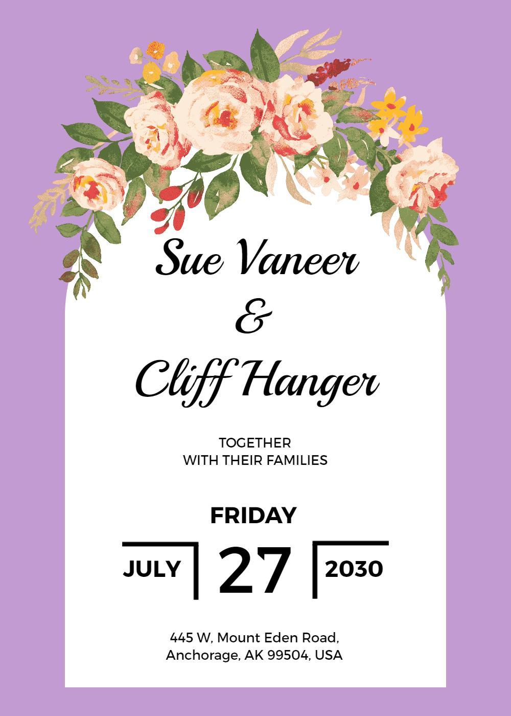 Charming Floral Elegance Wedding Ceremony Invitation Template