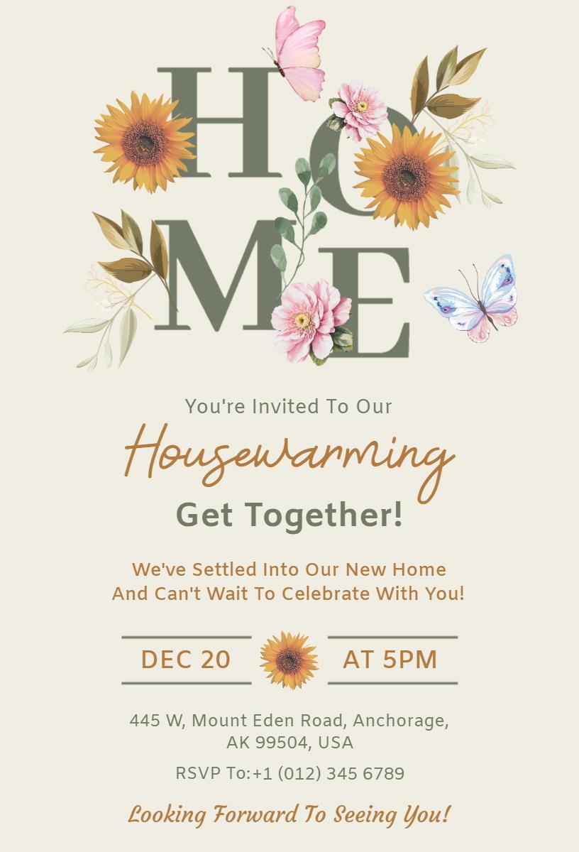 Charming Floral Elements Housewarming Celebration Invitation Template