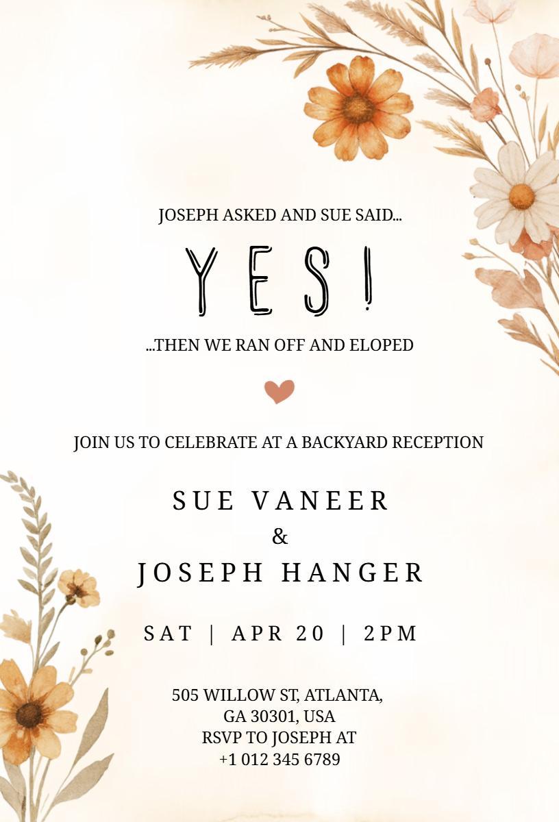 Charming Floral Elopement Backyard Celebration Invitation Template