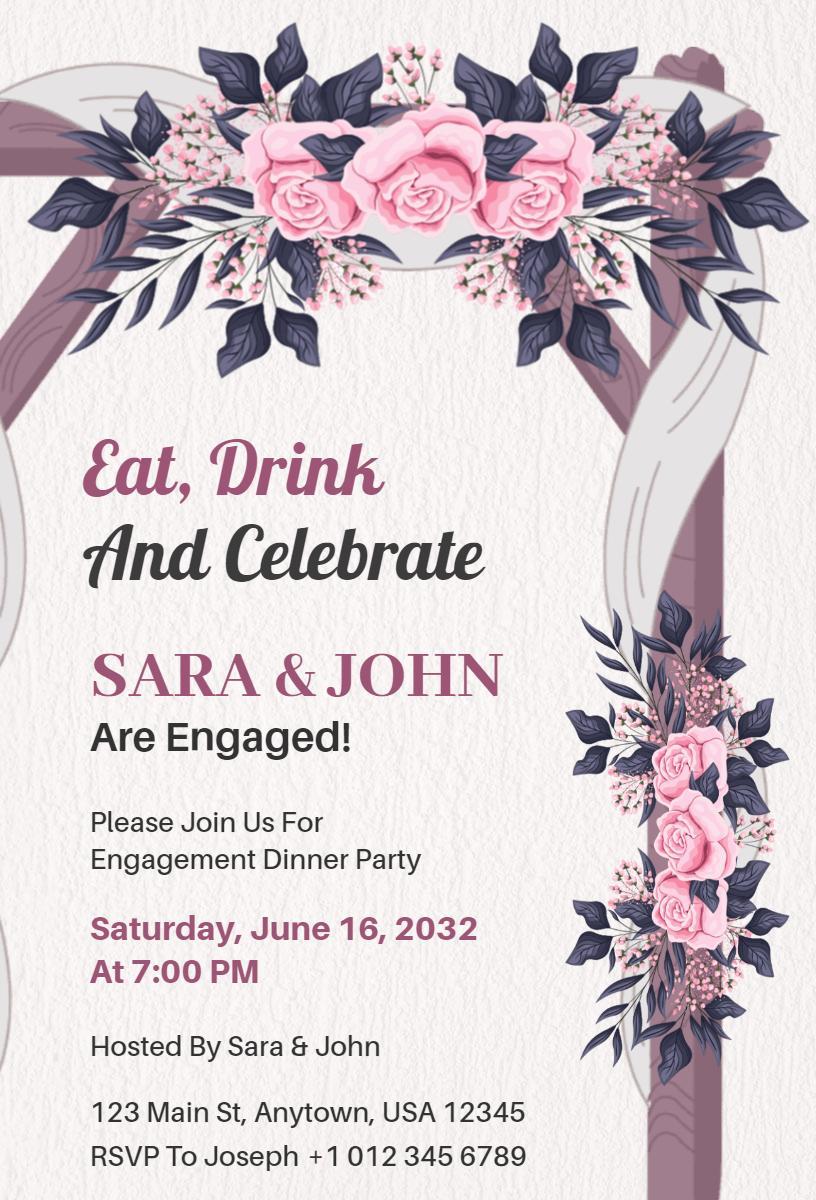 Charming Floral Engagement Dinner Celebration Invitation Template