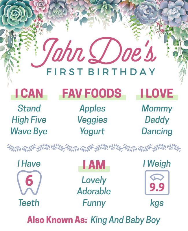 Charming Floral First Birthday Celebration Poster Template