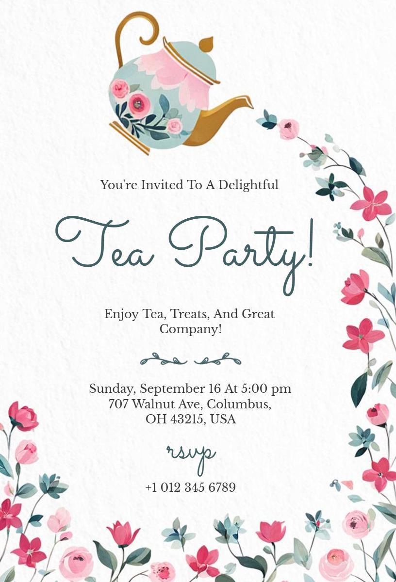 Charming Floral Garden Tea Party Invitation Template