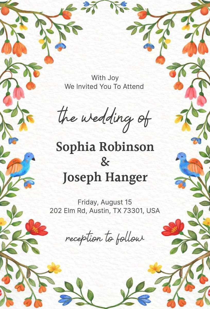 Charming Floral Garden Wedding Celebration Invitation Template