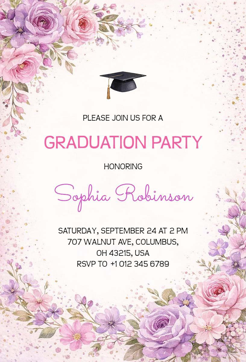 Charming Floral Graduation Celebration Party Invitation Template