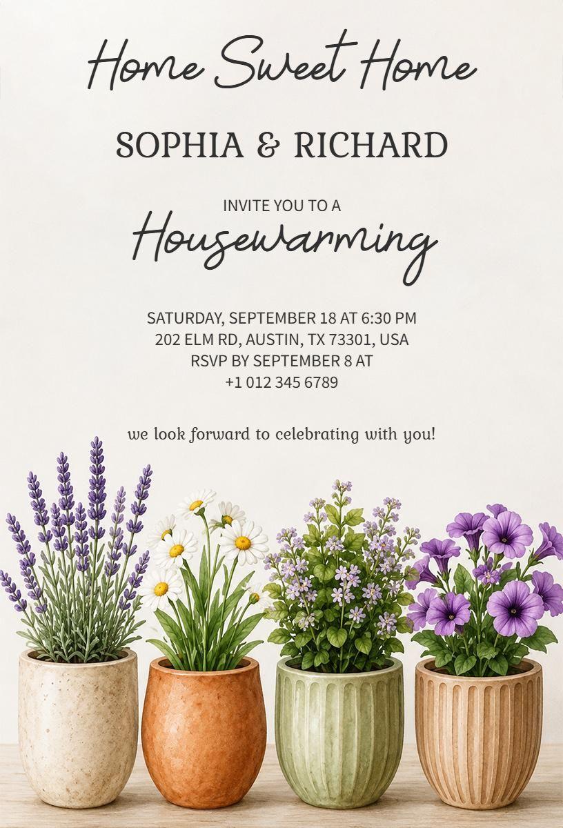 Charming Floral Greenery Housewarming Celebration Invitation Template