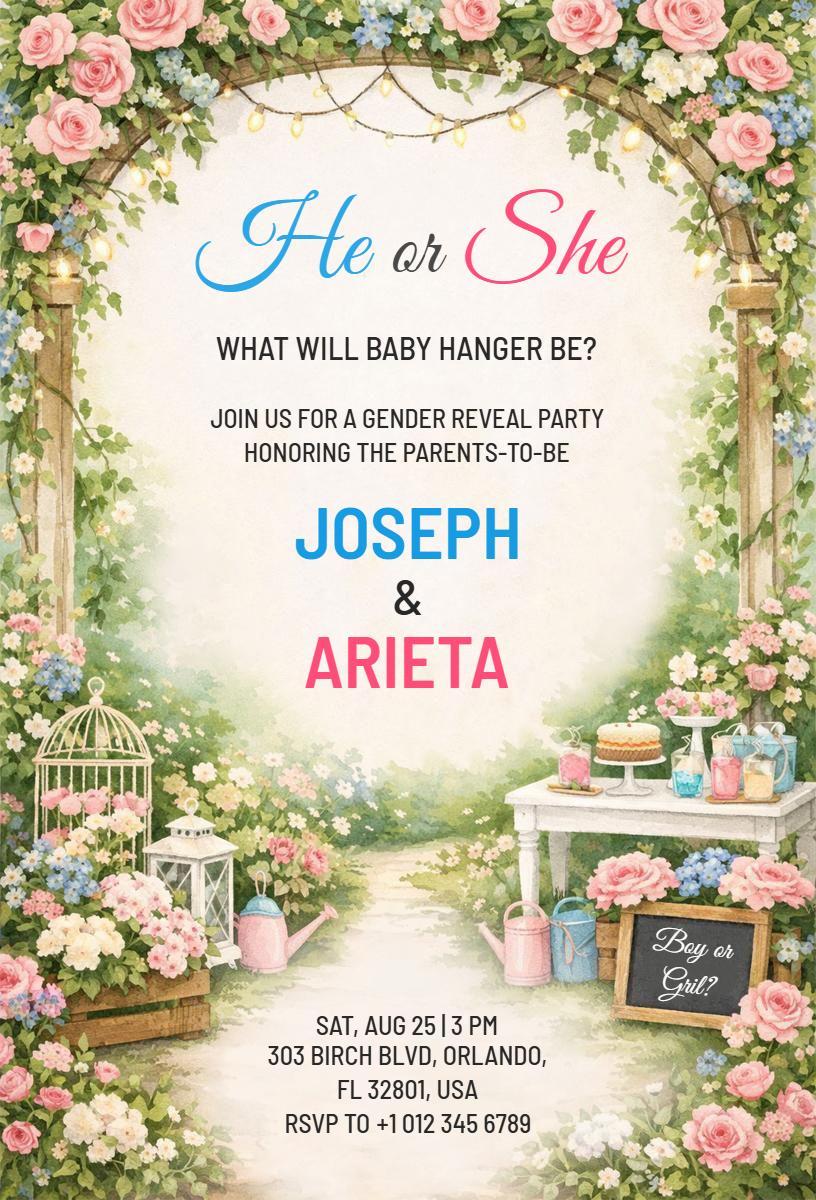 Charming Floral He or She Gender Reveal Invitation Template