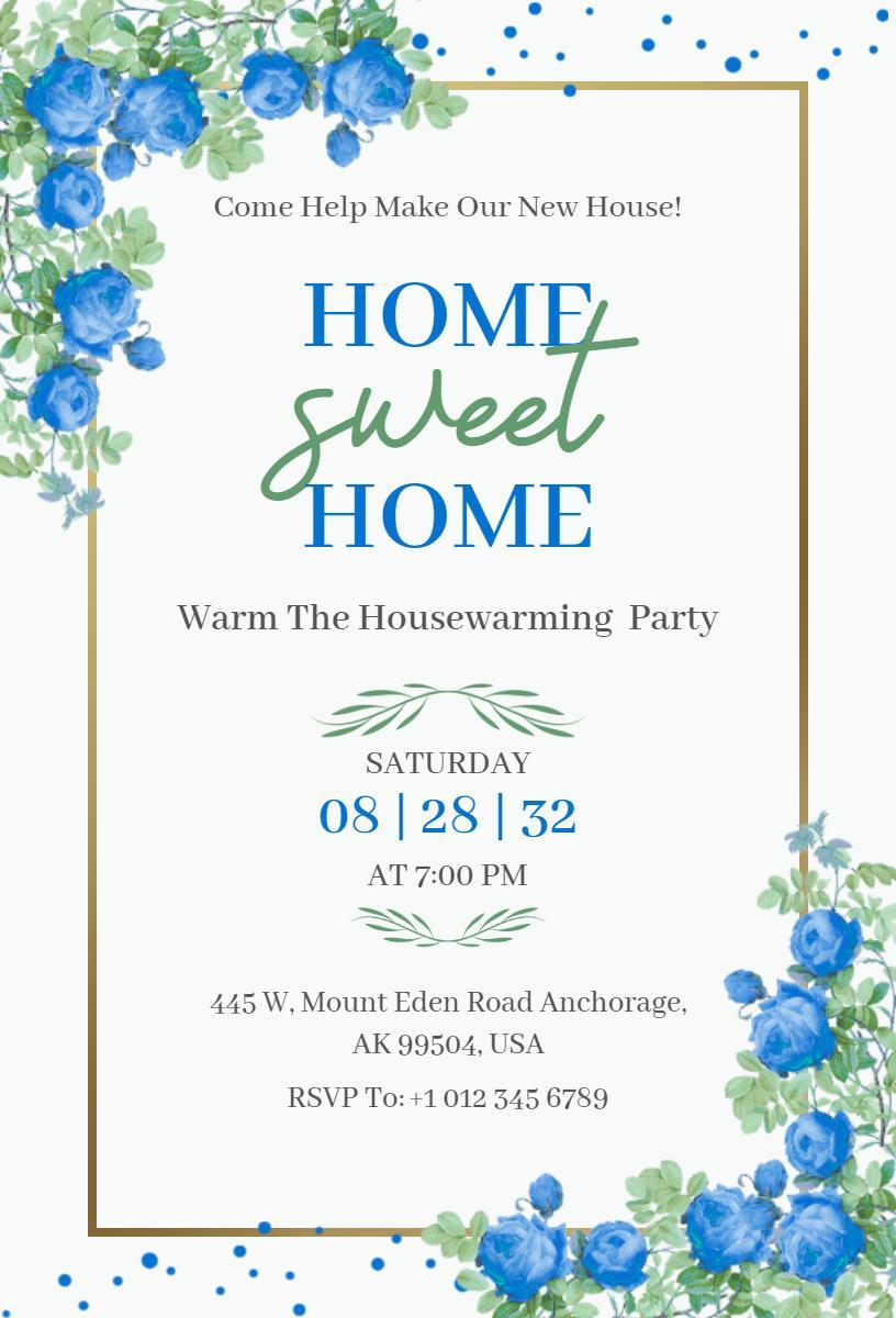 Charming Floral Home Sweet Home Housewarming Invitation Template