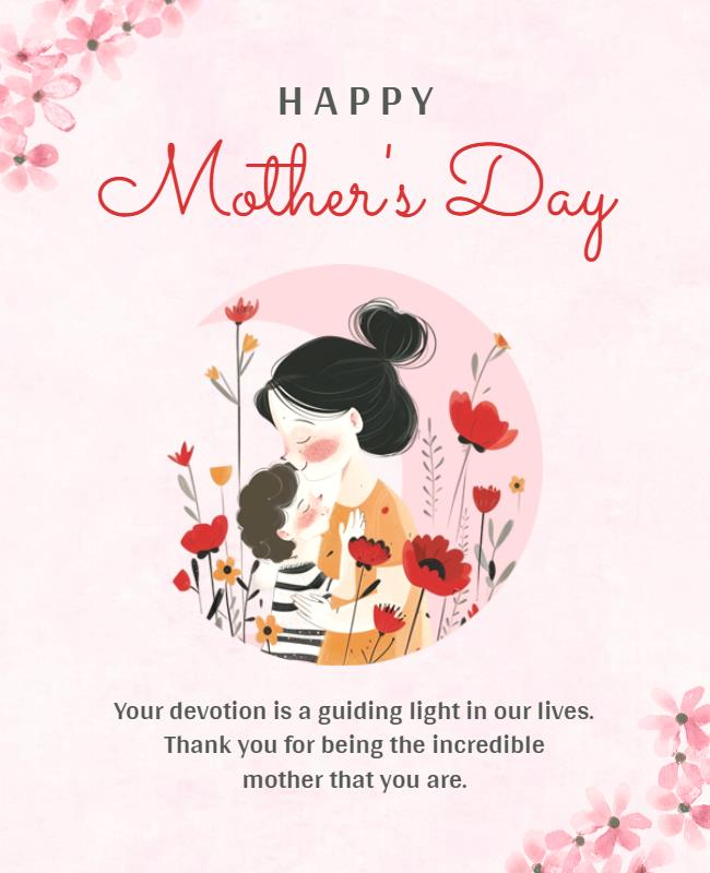 Charming Floral Illustration for Mother's Day Celebration Poster Template