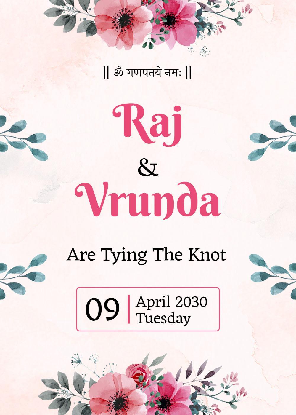 Charming Floral Indian Wedding Ceremony Invitation Template