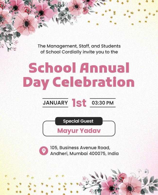 Charming Floral Invitation for School Annual Day Celebration Poster Template