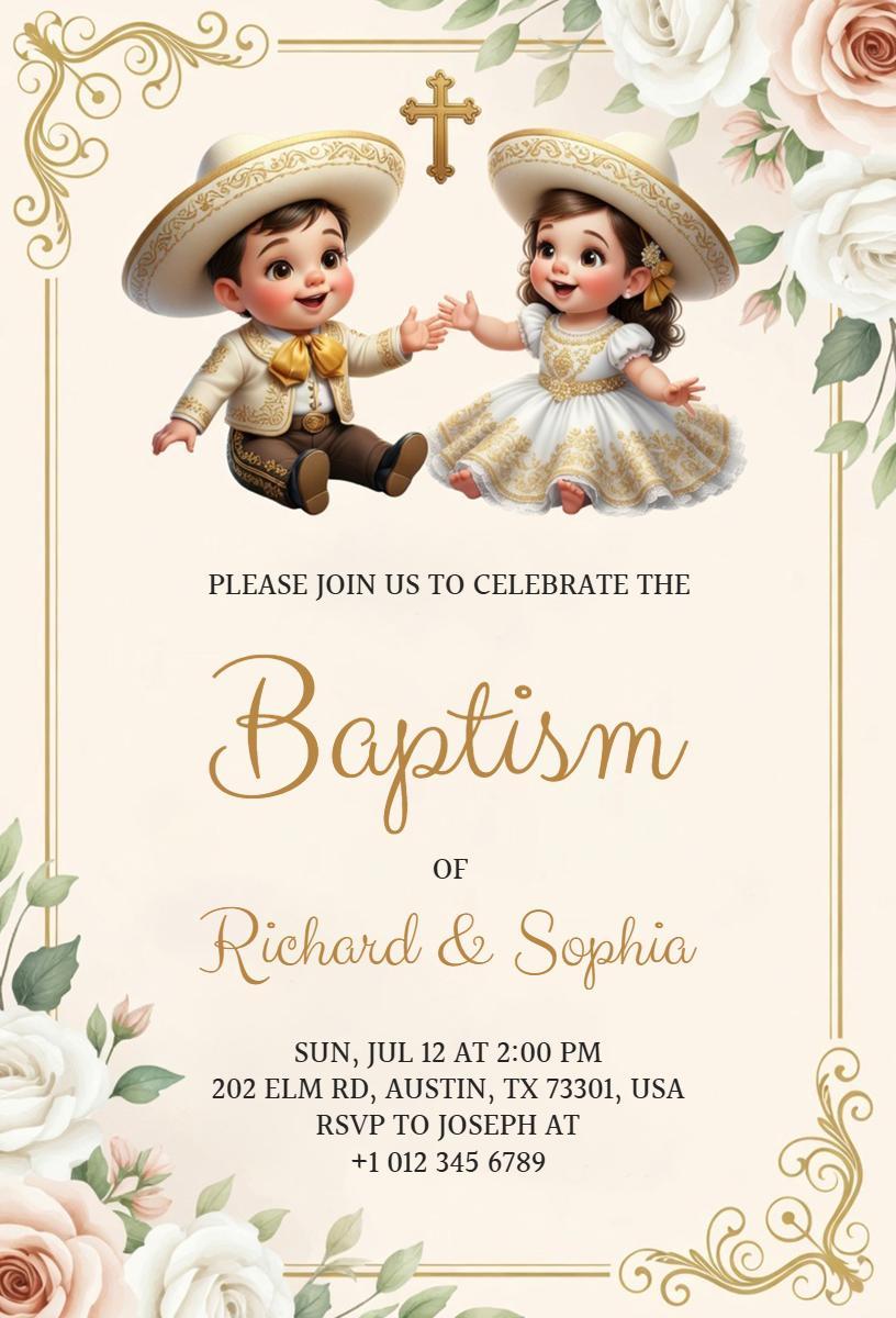 Charming Floral Kids Baptism Celebration Invitation Template