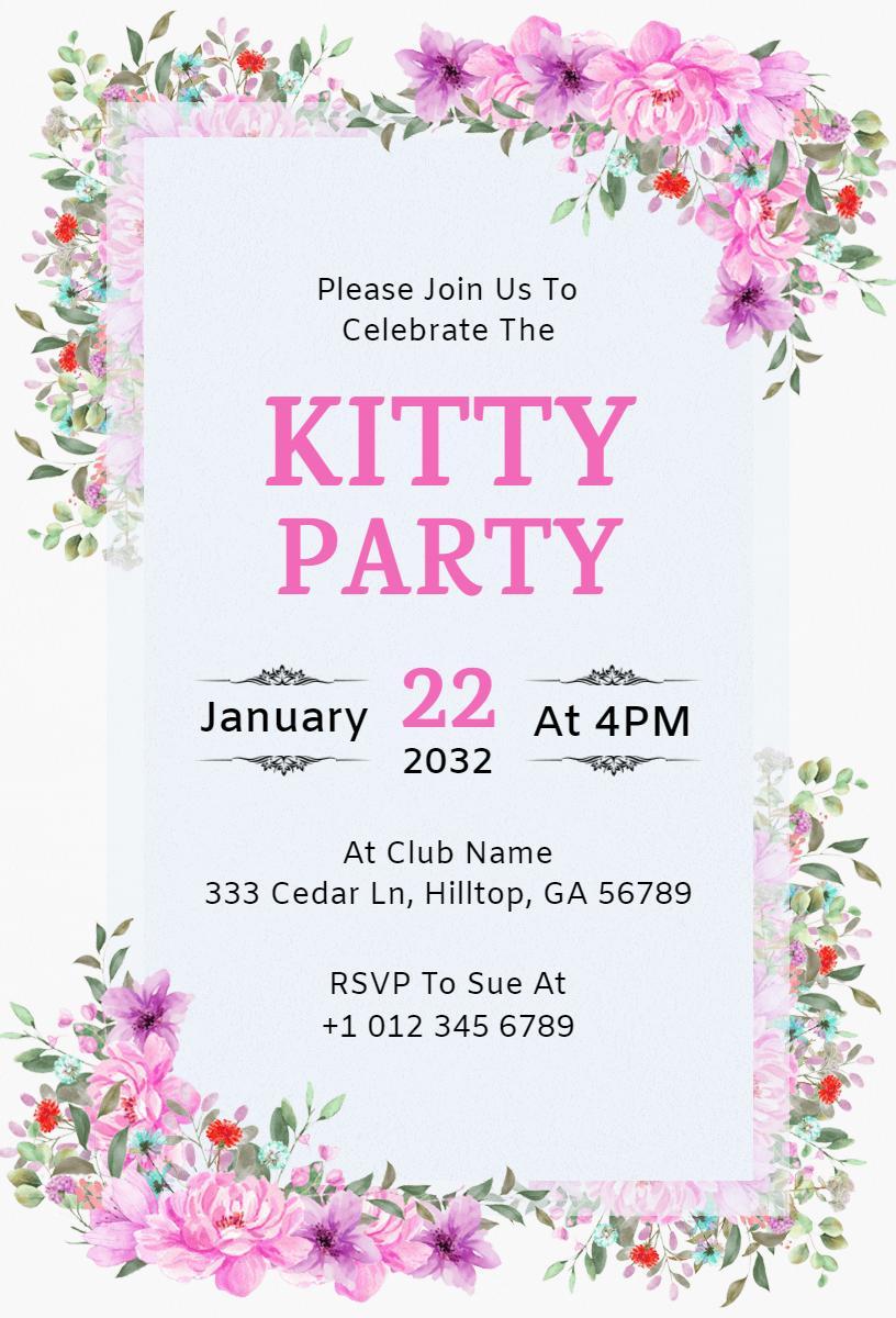 Charming Floral Kitty Party Celebration Invitation Template