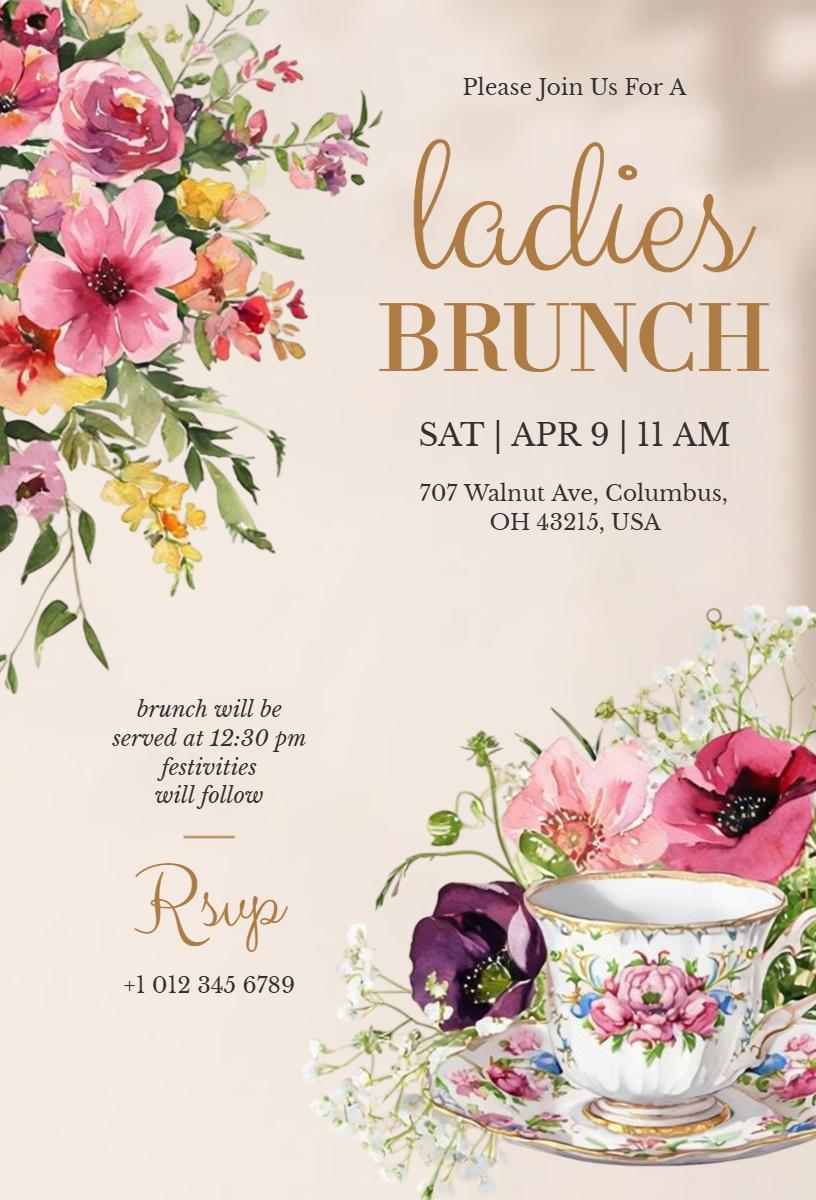 Charming Floral Ladies Spring Brunch Invitation Template
