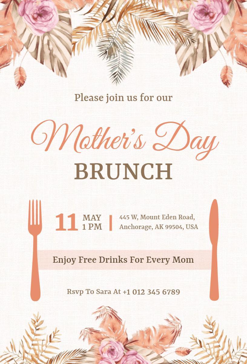 Charming Floral Mother's Day Brunch Gathering Invitation Template