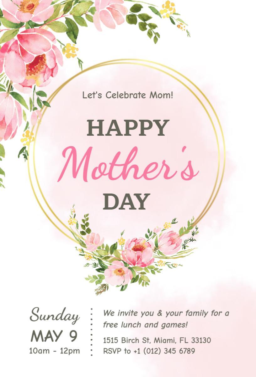 Charming Floral Mother's Day Celebration Invitation Template
