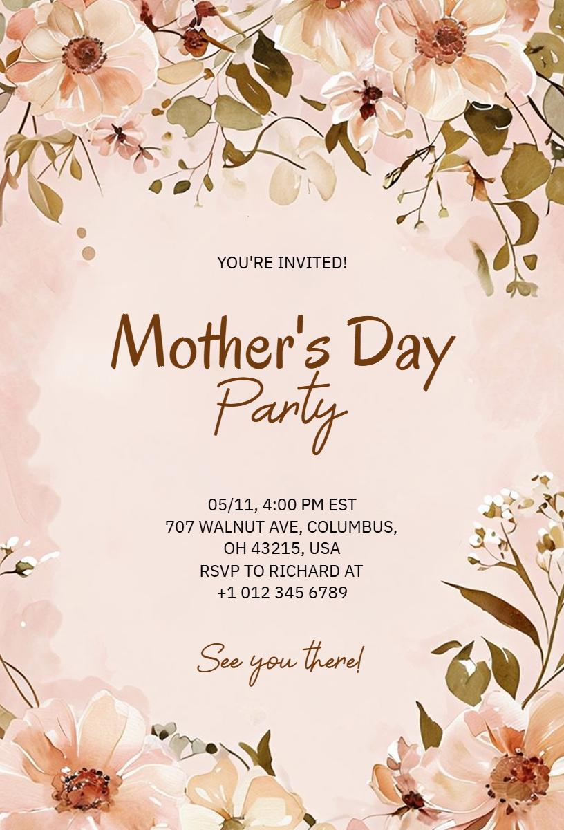 Charming Floral Mother's Day Celebration Party Invitation Template