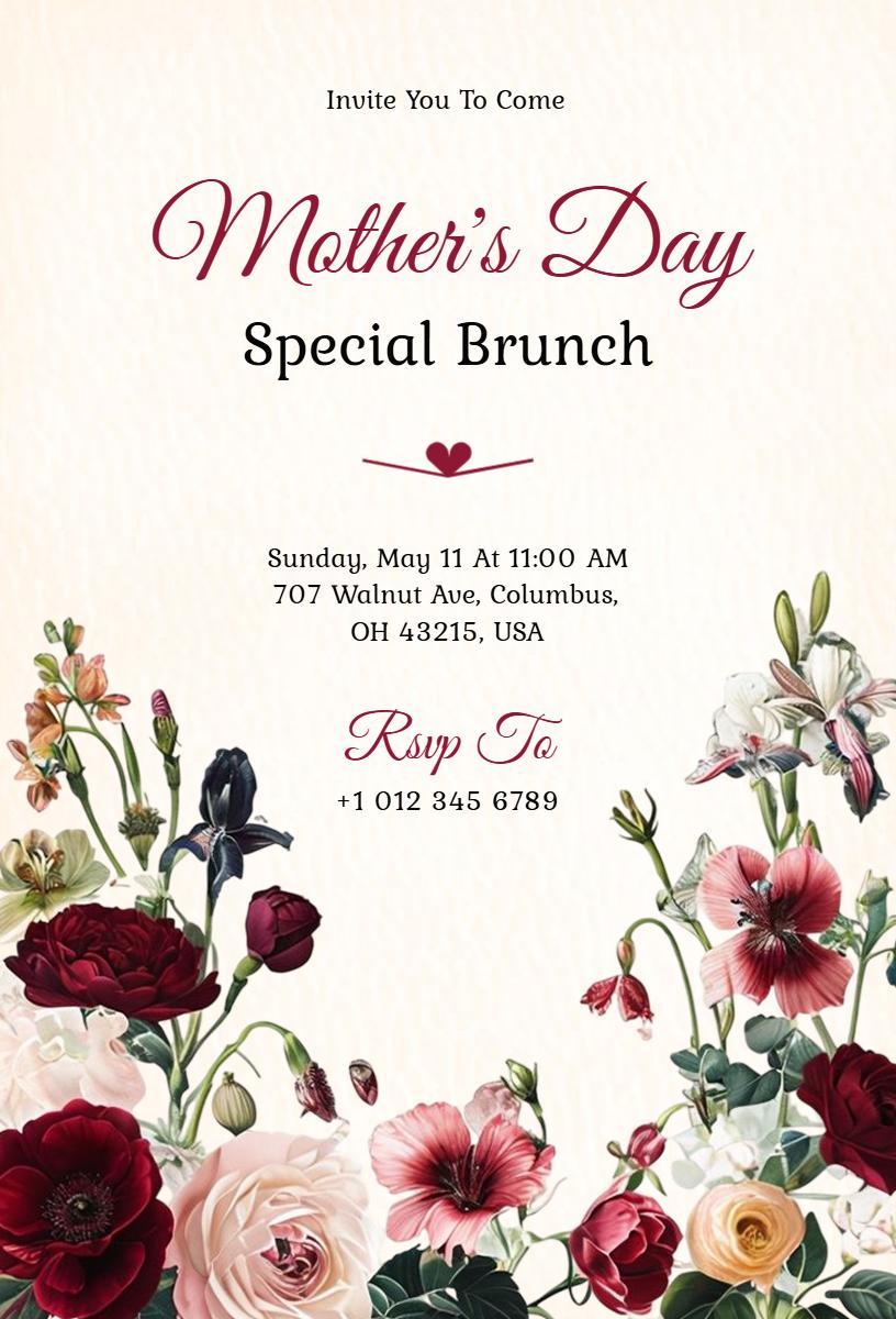 Charming Floral Mother's Day Special Brunch Invitation Template