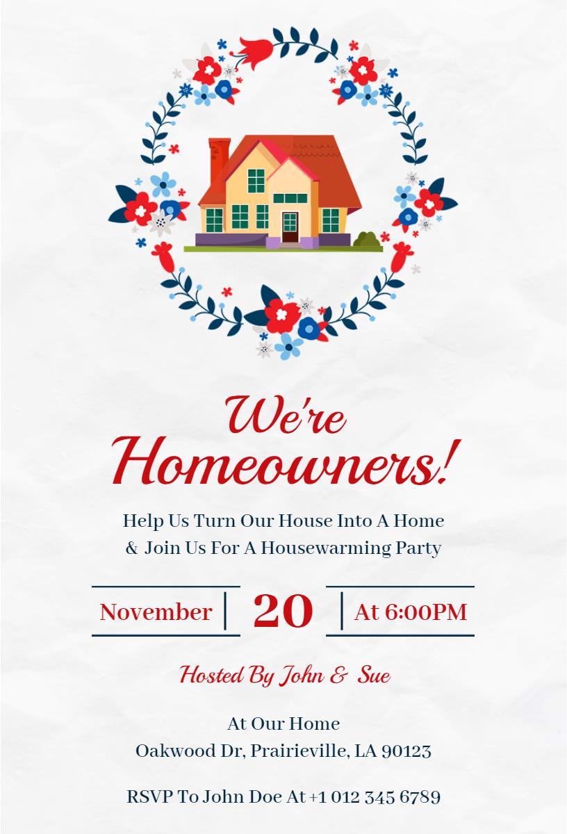 Charming Floral New Home Housewarming Celebration Invitation Template