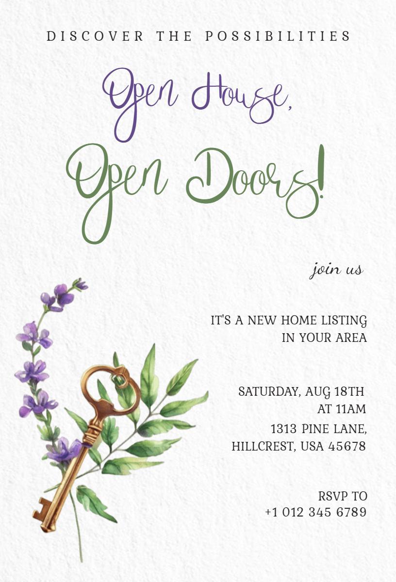Charming Floral New Home Open House Invitation Template