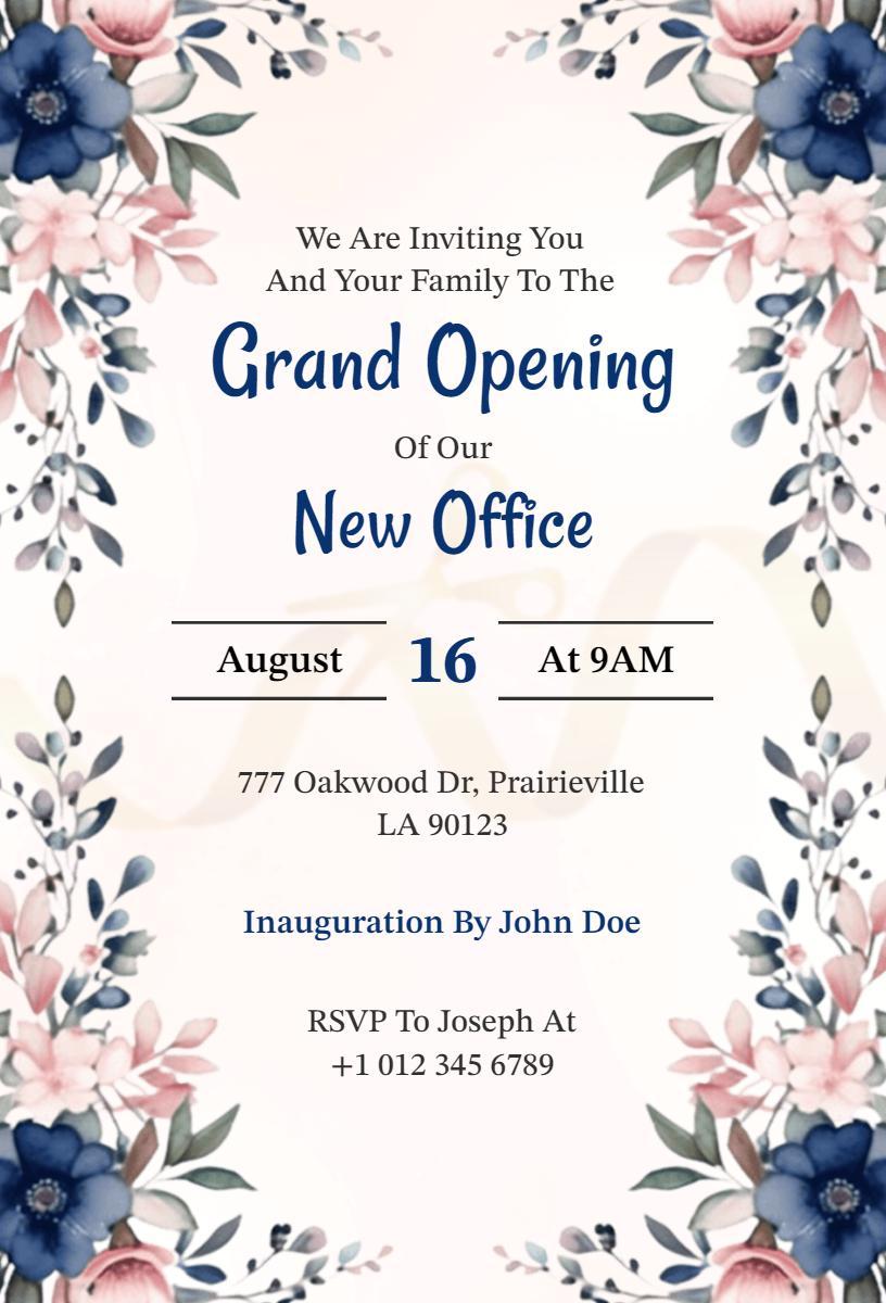 Charming Floral New Office Grand Opening Invitation Template