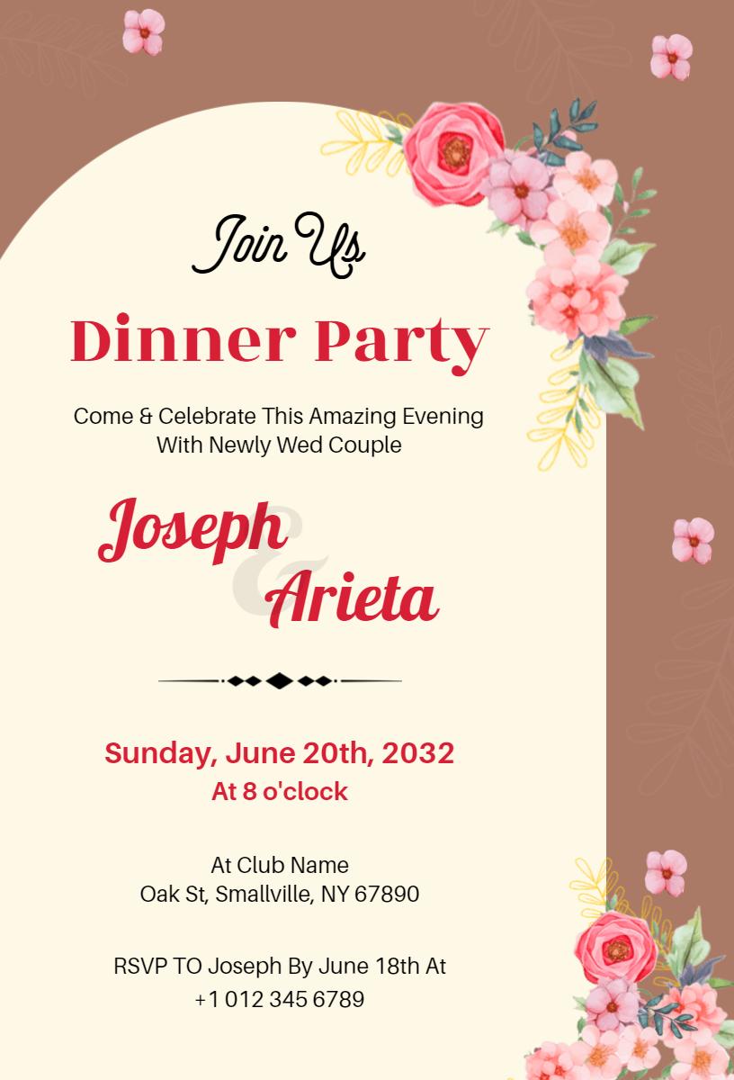 Charming Floral Newlywed Celebration Dinner Party Invitation Template