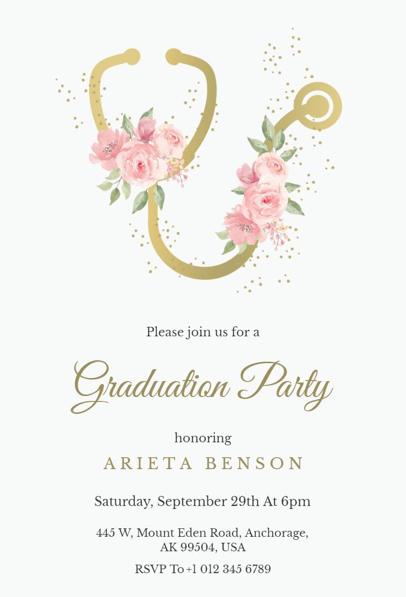 Charming Floral Nursing Graduation Celebration Invitation Template