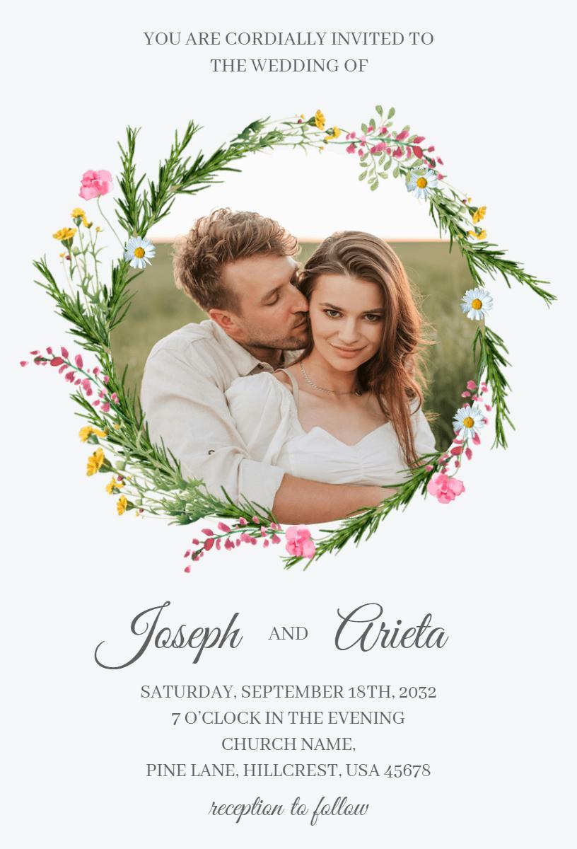 Charming Floral Photo Wedding Ceremony Invitation Template