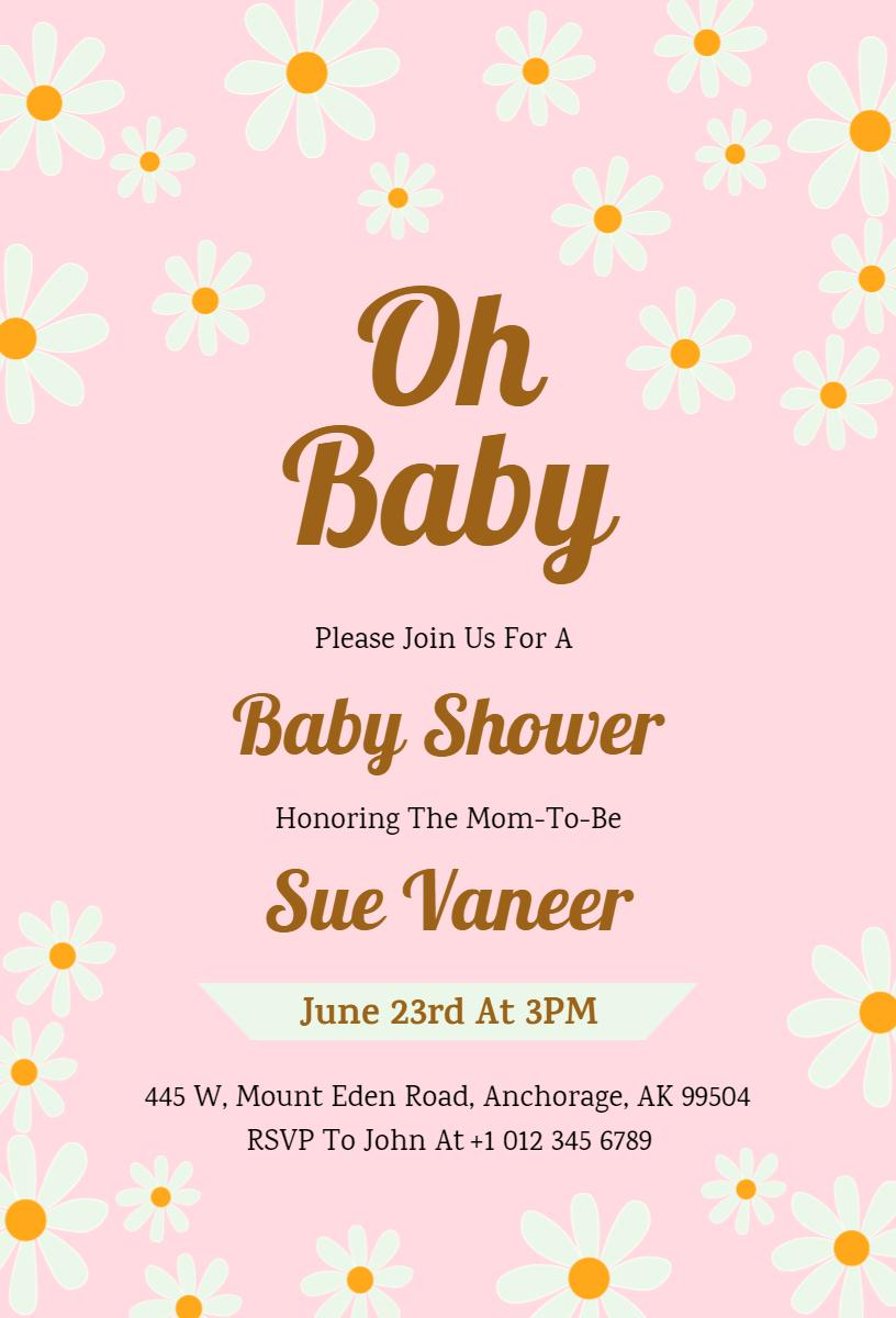 Charming Floral Pink Baby Shower Celebration Invitation Template