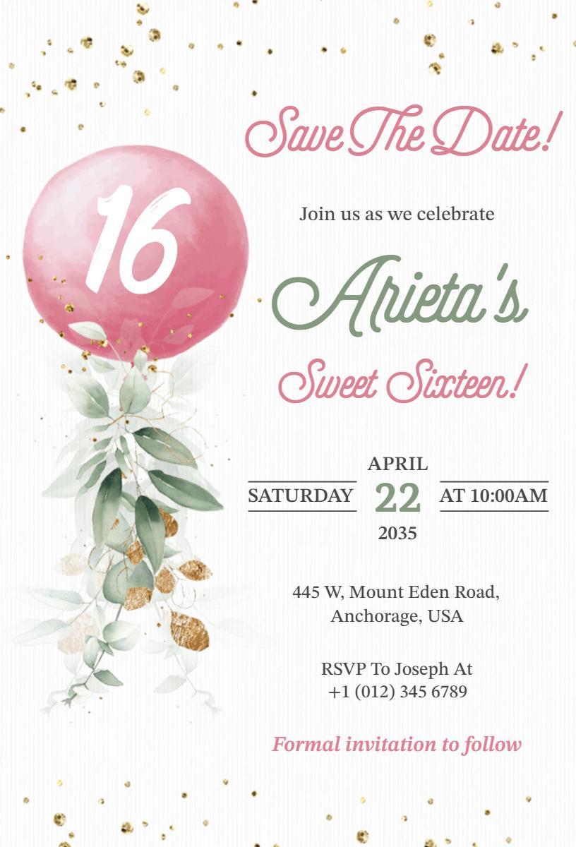 Charming Floral Pink Sweet 16 Birthday Celebration Invitation Template