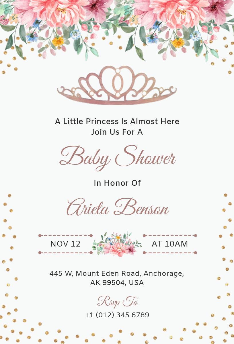 Charming Floral Princess Baby Shower Celebration Invitation Template