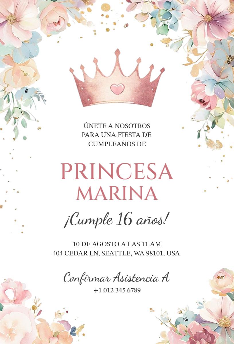Charming Floral Princess Sweet 16 Birthday Invitation Template