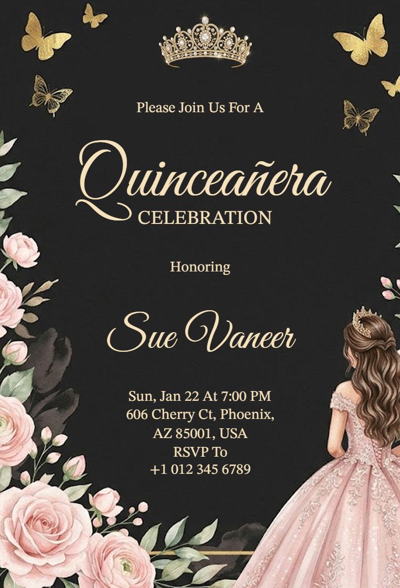 Charming Floral Quinceanera Celebration Invitation Template
