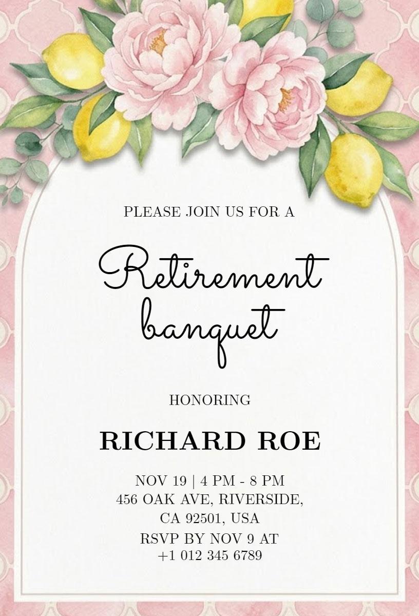 Charming Floral Retirement Banquet Celebration Invitation Template