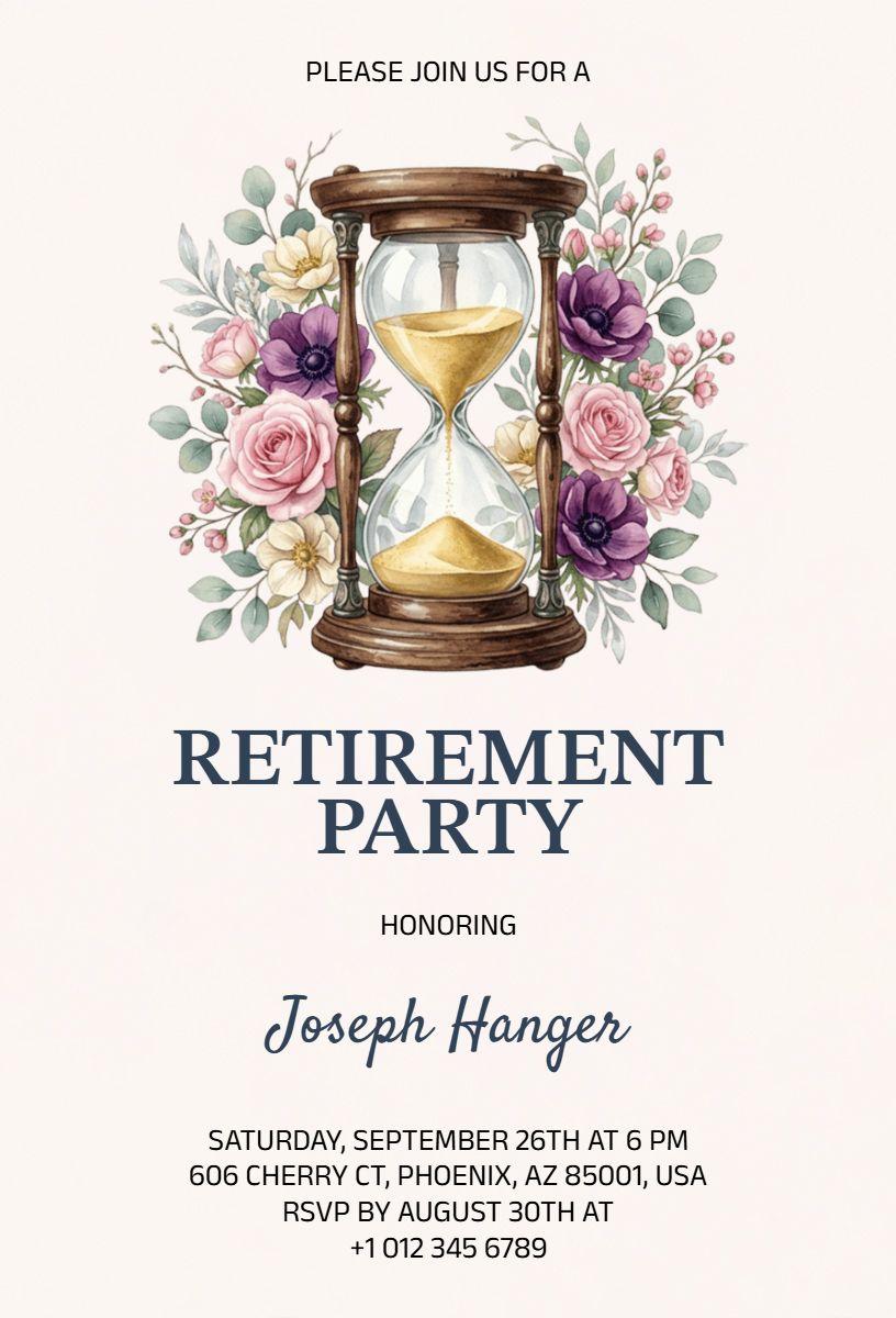 Charming Floral Retirement Celebration Party Invitation Template