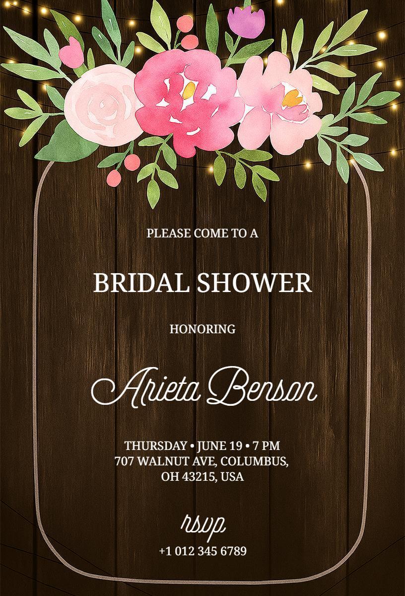 Charming Floral Rustic Bridal Shower Celebration Invitation Template