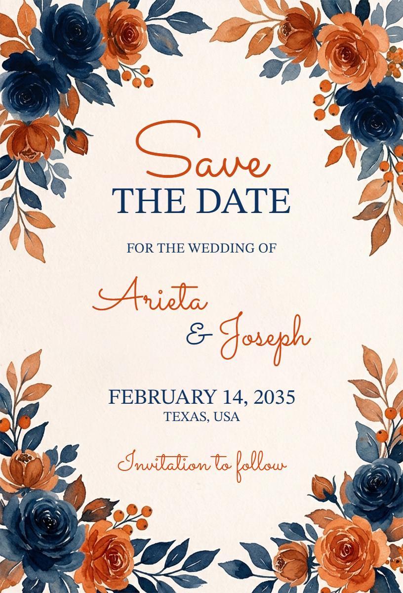 Charming Floral Rustic Save The Date Wedding Invitation Template