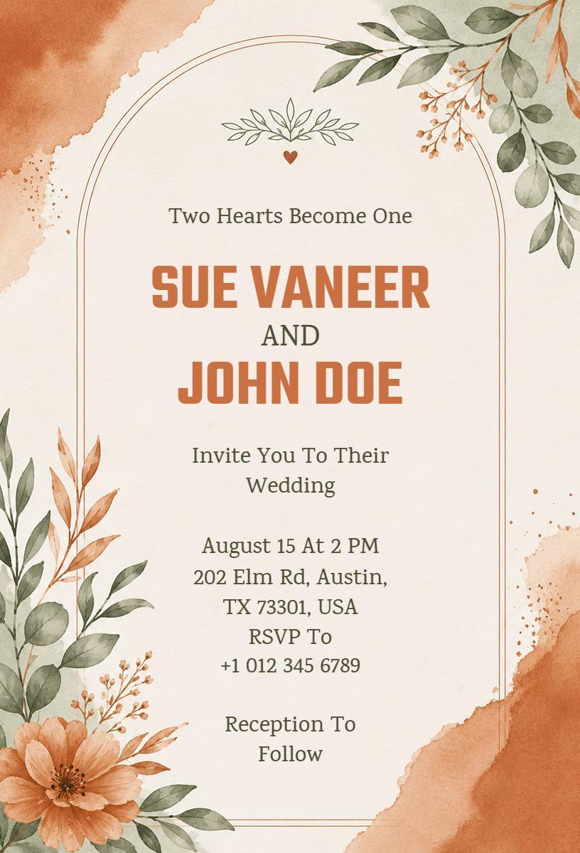 Charming Floral Rustic Wedding Celebration Invitation Template