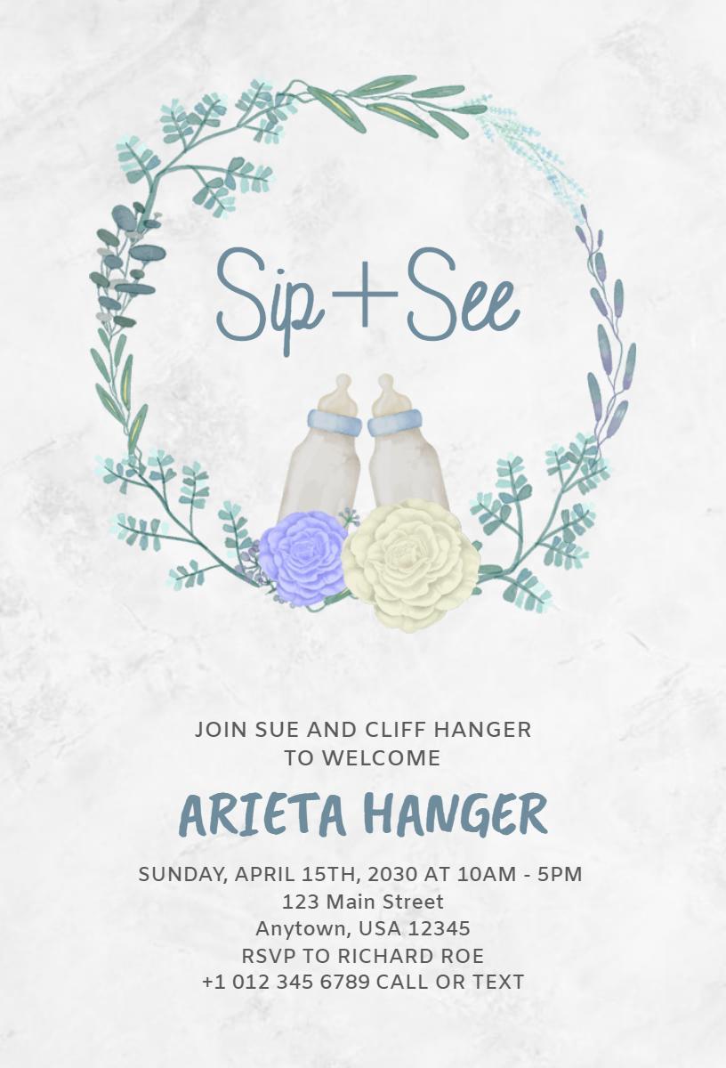 Charming Floral Sip & See Baby Celebration Invitation Template