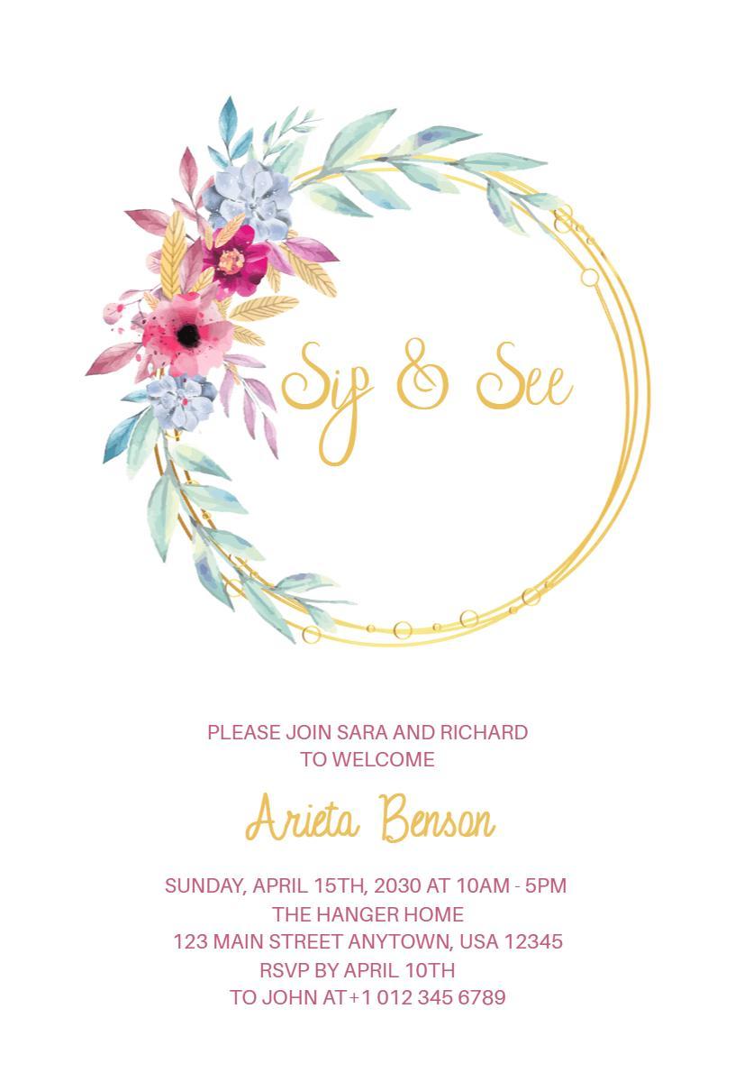 Charming Floral Sip & See Celebration Invitation Template