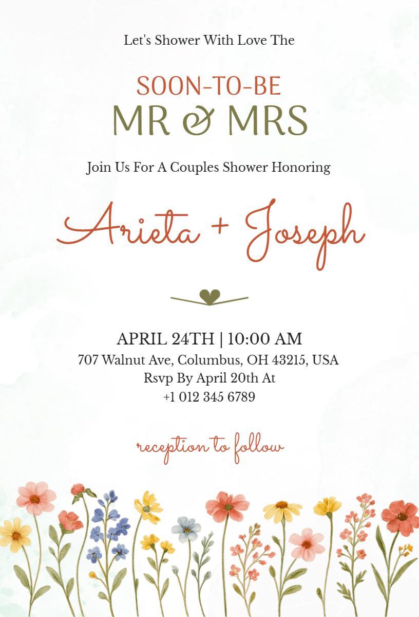 Charming Floral Soon-To-Be Mr and Mrs Couples Shower Invitation Template