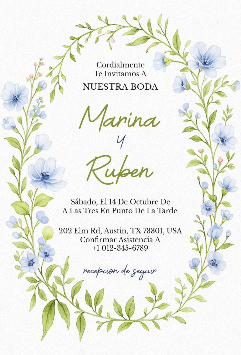 Charming Floral Spanish Wedding Ceremony Invitation Template